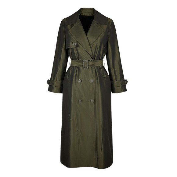 Custom Vintage Raincoat with Sheared Mink Lining Olive Green Full-Length - Picture 2 of 7